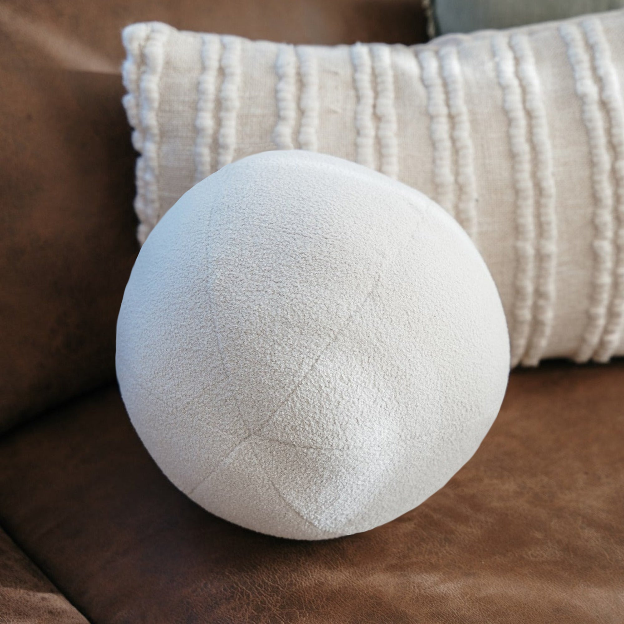 Brooklyn Boucle Ball Cushion - White Ivory & Deene