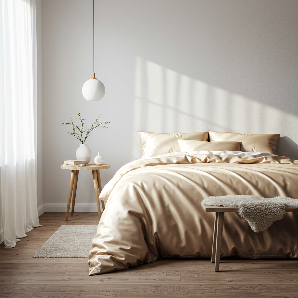 Satin Quilt Cover - Champagne Latte Ivory & Deene