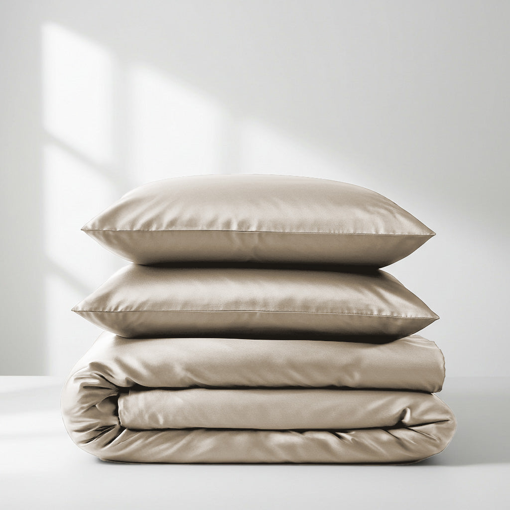 Satin Quilt Cover - Champagne Latte Ivory & Deene