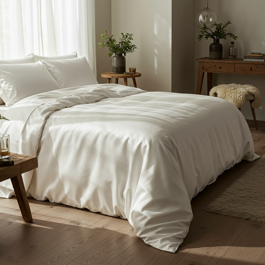Satin Quilt Cover - White Ivory & Deene