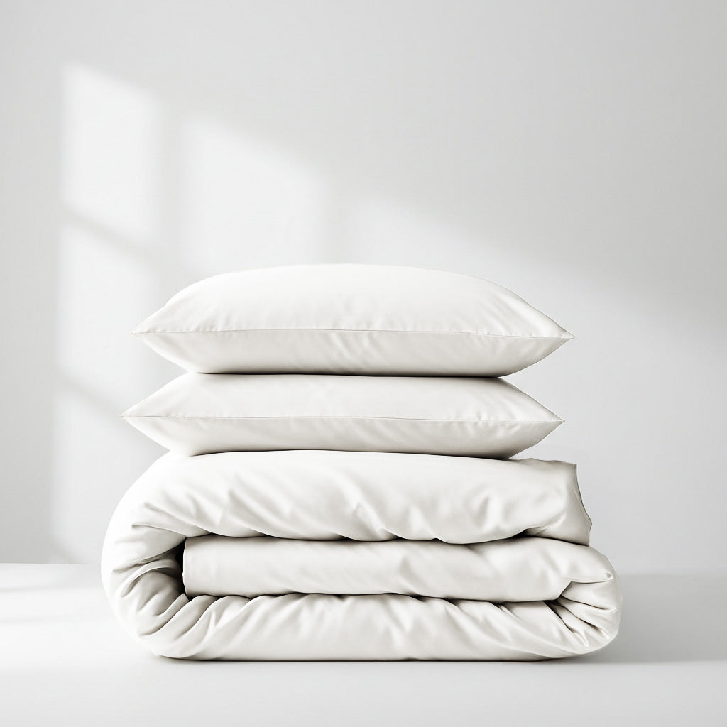 Satin Quilt Cover - White Ivory & Deene