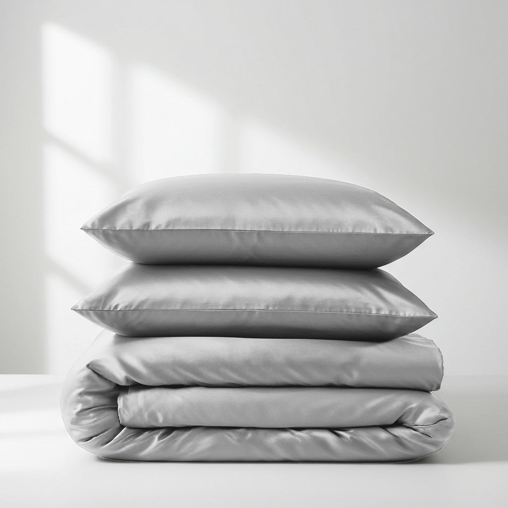 Satin Quilt Cover - Silver Ivory & Deene