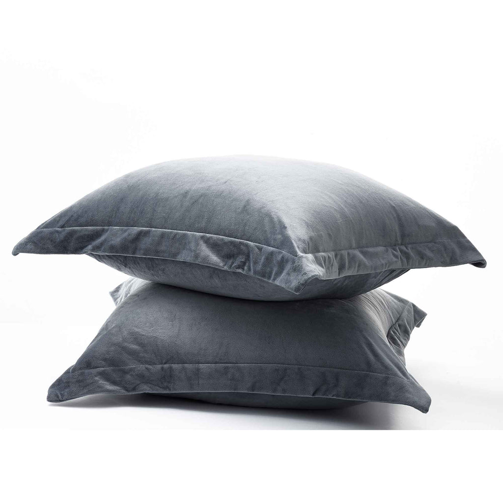 Fur Velvet European Pillowcase Set - Charcoal Ivory & Deene