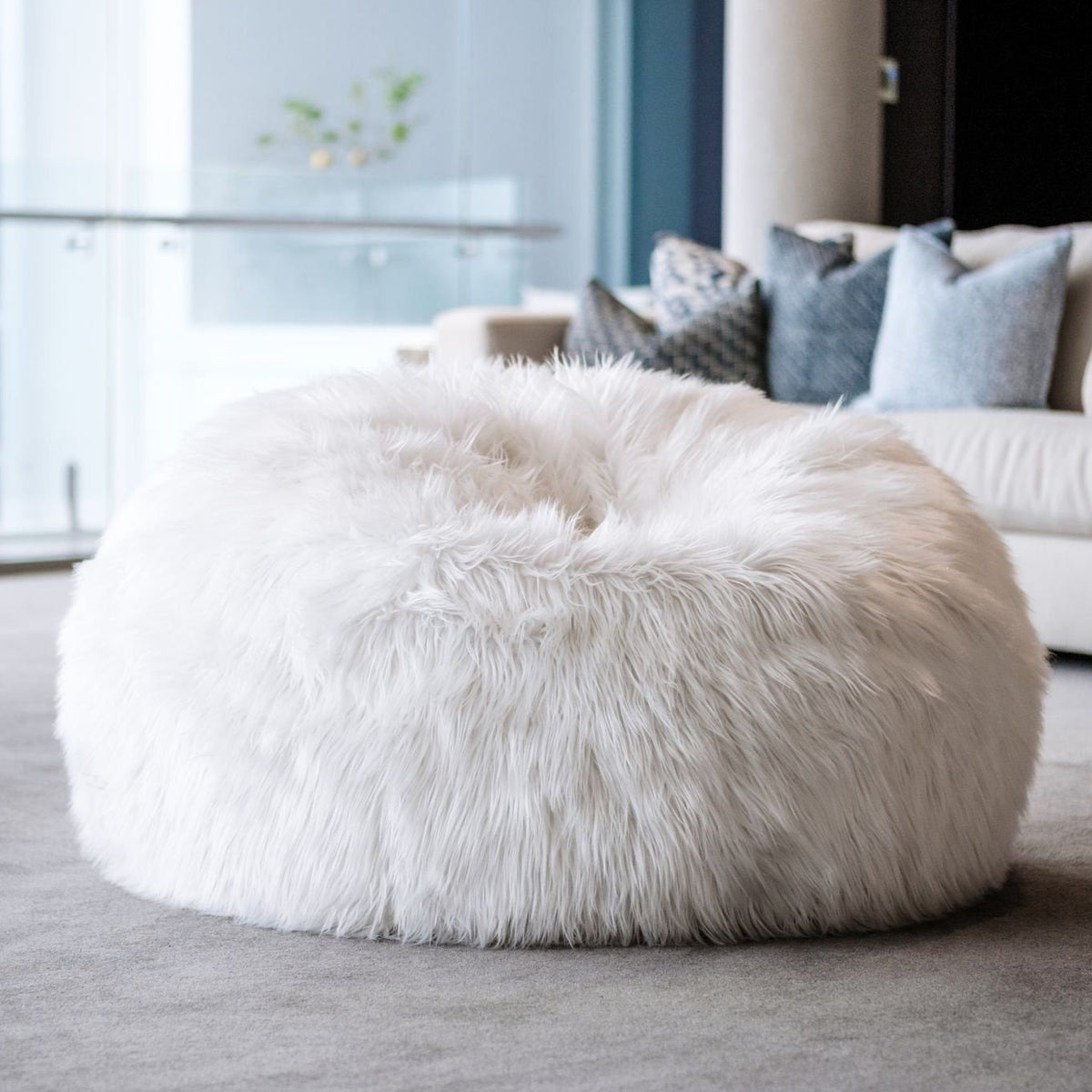 Lush Fur Bean Bag - White Ivory & Deene