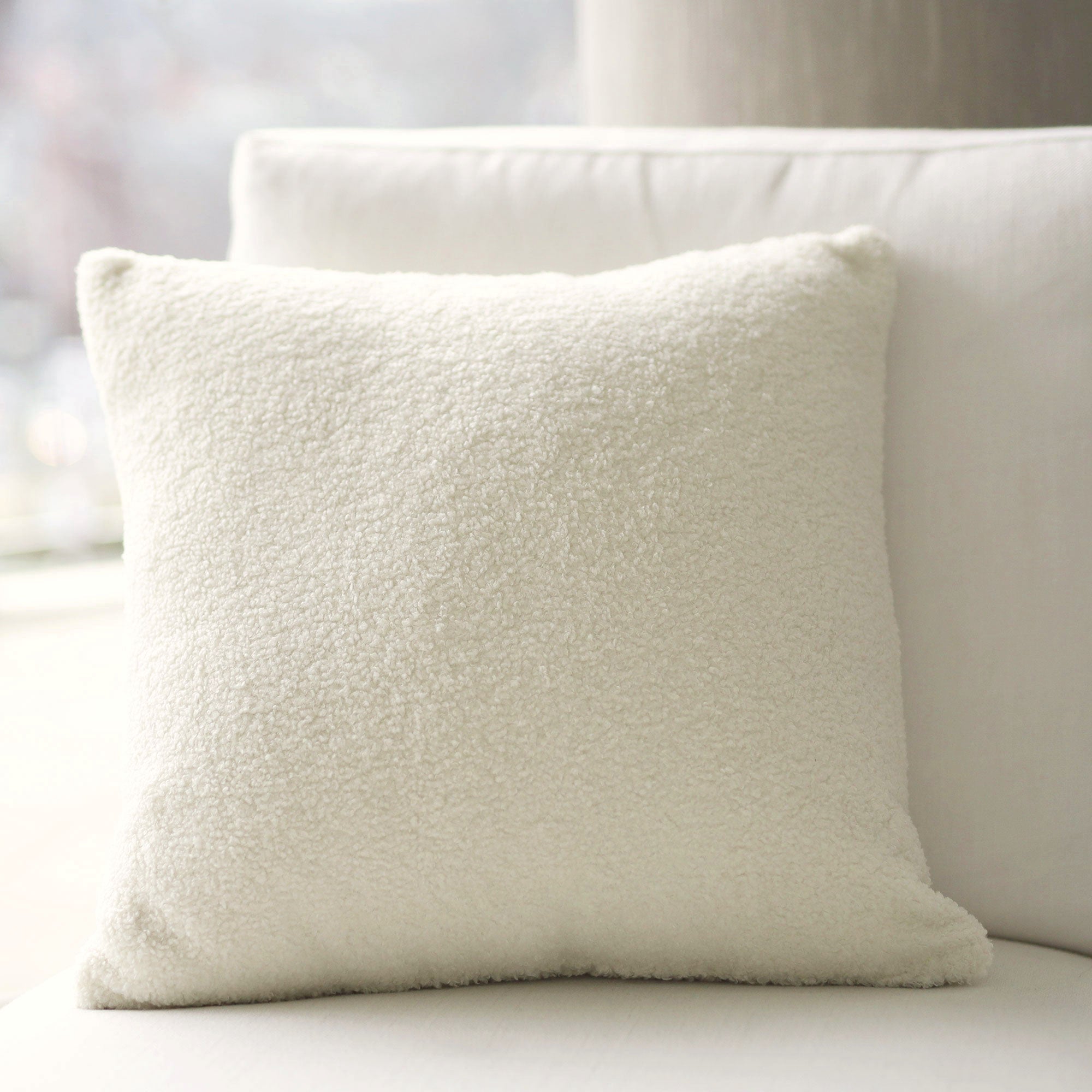 Boucle Teddy Cushion Cover + Insert - French White Ivory & Deene