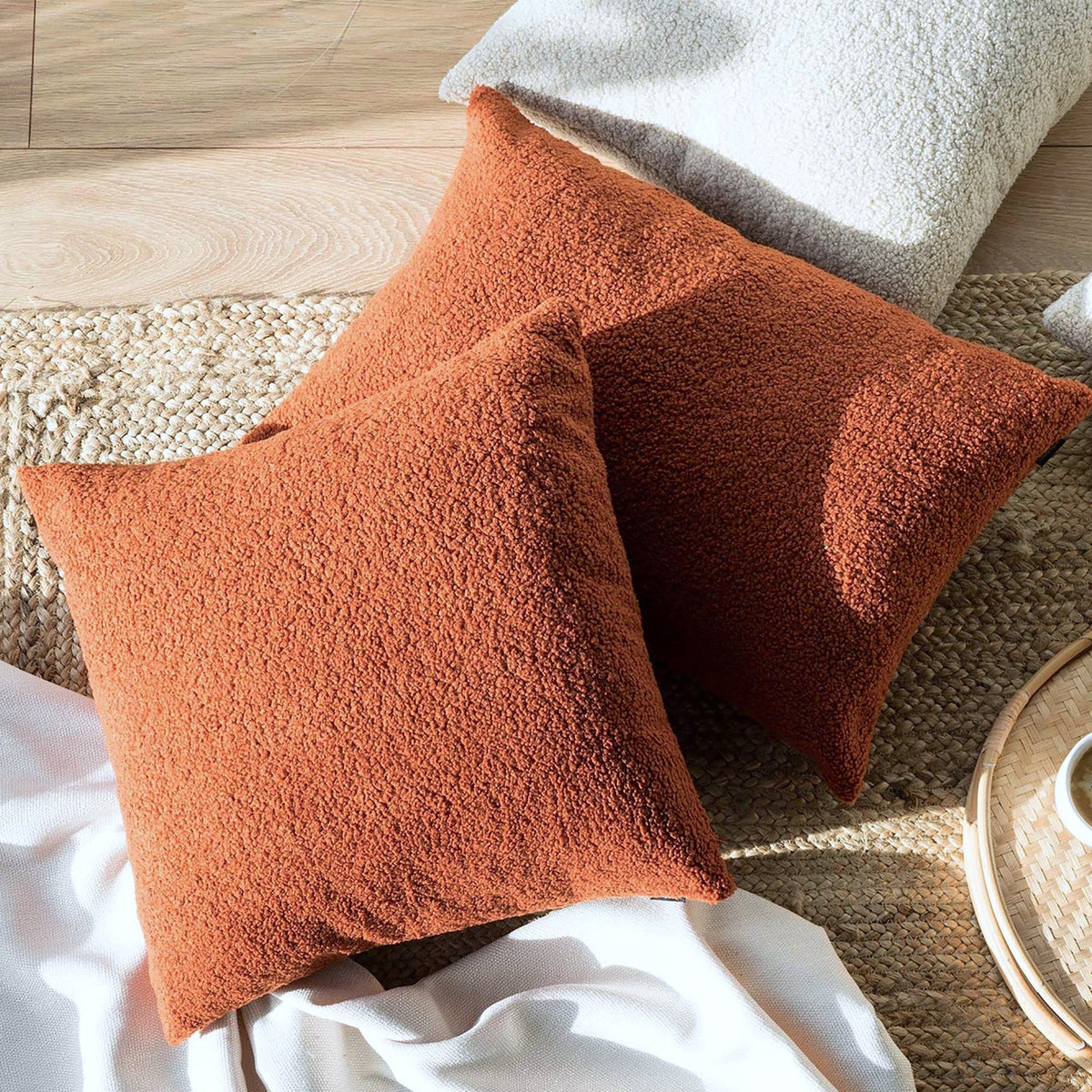 Boucle Teddy Cushion Cover + Insert - Rust Ivory & Deene