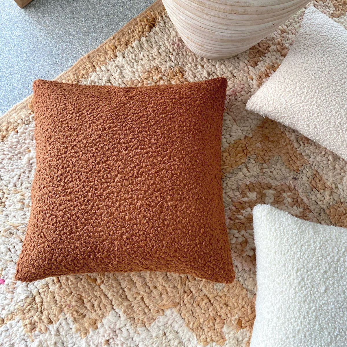Boucle Teddy Cushion Cover + Insert - Rust Ivory & Deene
