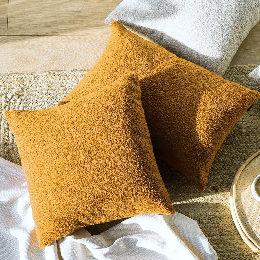 Boucle Teddy Cushion Cover + Insert - Mustard Ivory & Deene