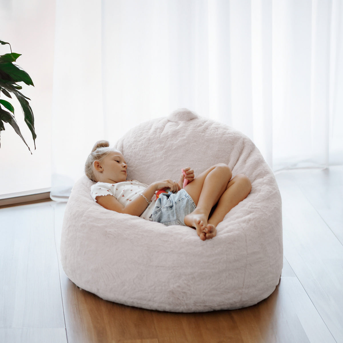 DreamPod® Mini Beanbag Chair - White Ivory & Deene