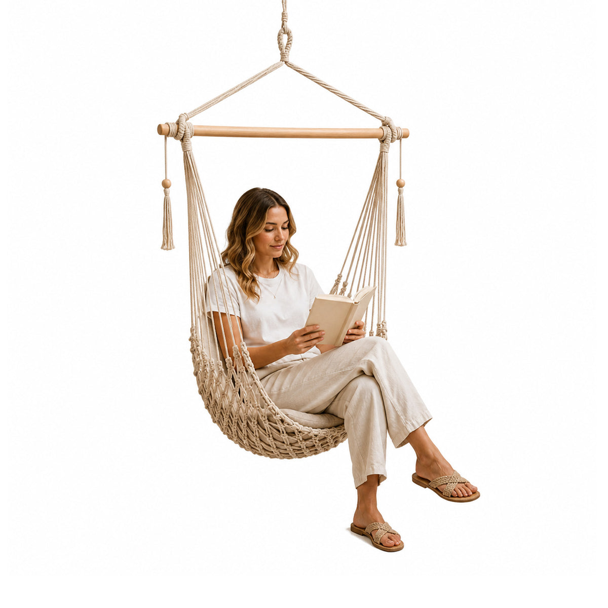 Aurelia Woven Hanging Chair - Natural Ivory & Deene