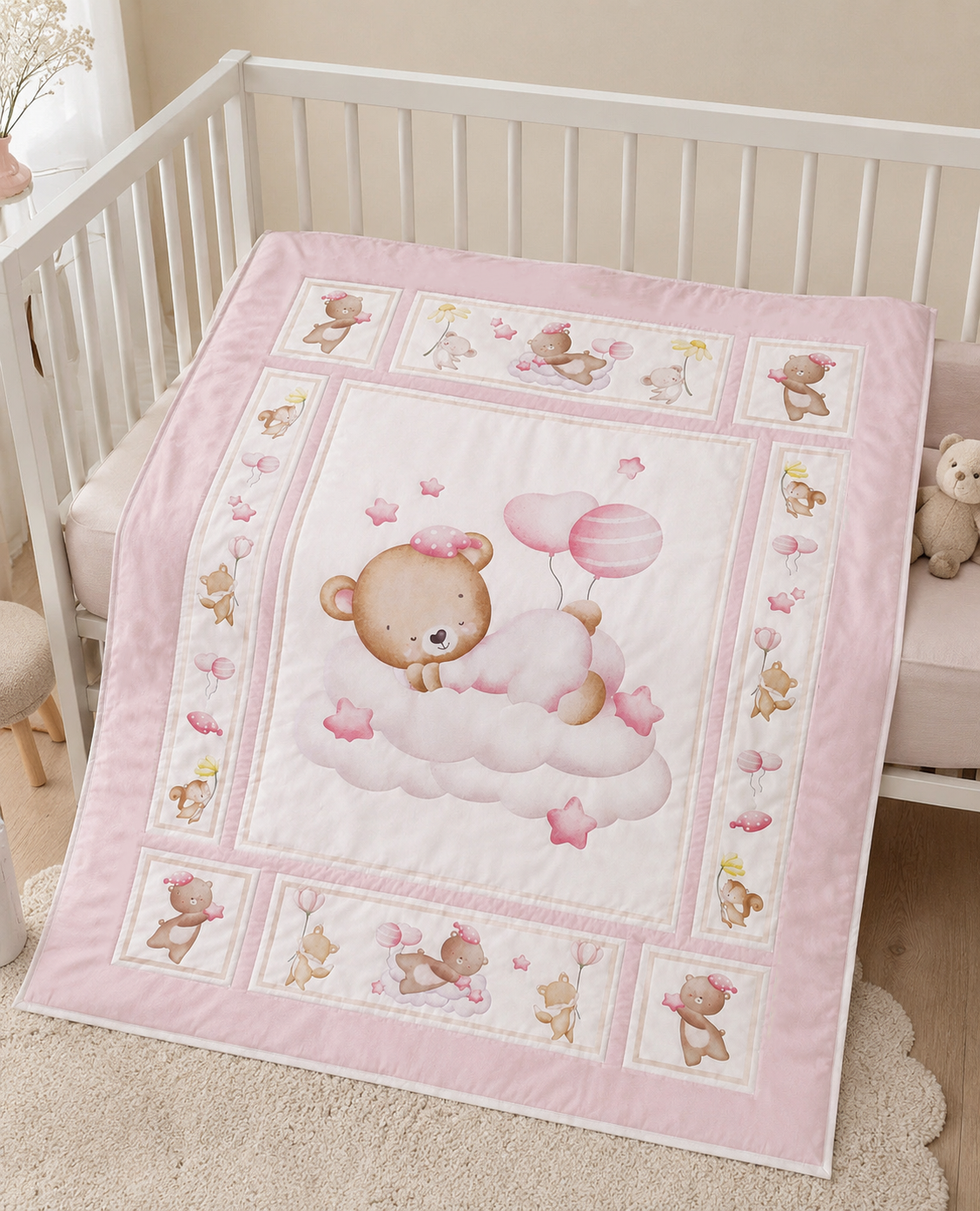 Pink Teddy Bear Baby Quilt Demee Design