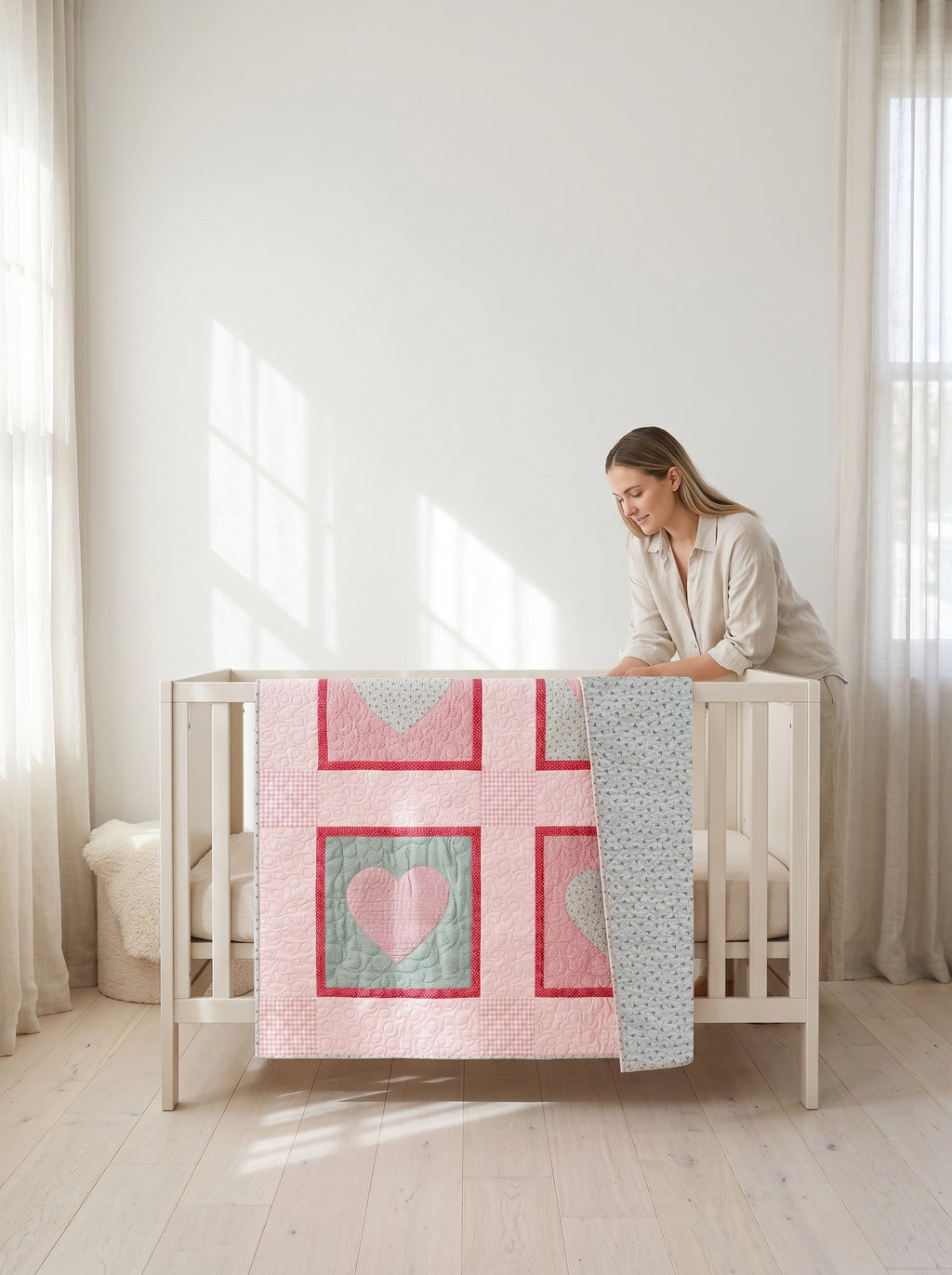 Pink & Turquoise Heart Baby Quilt Demee Design