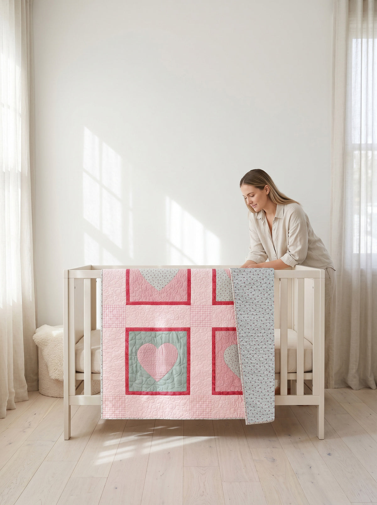 Pink & Turquoise Heart Baby Quilt Demee Design