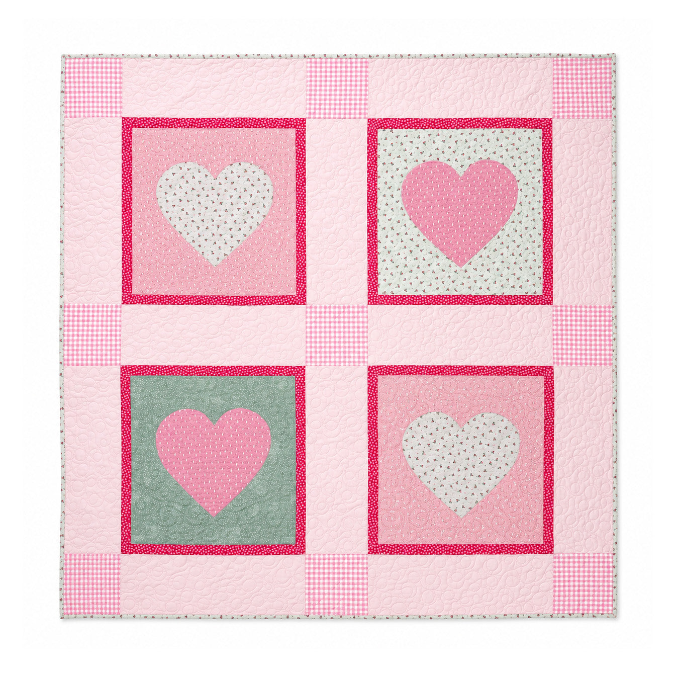 Pink & Turquoise Heart Baby Quilt Demee Design
