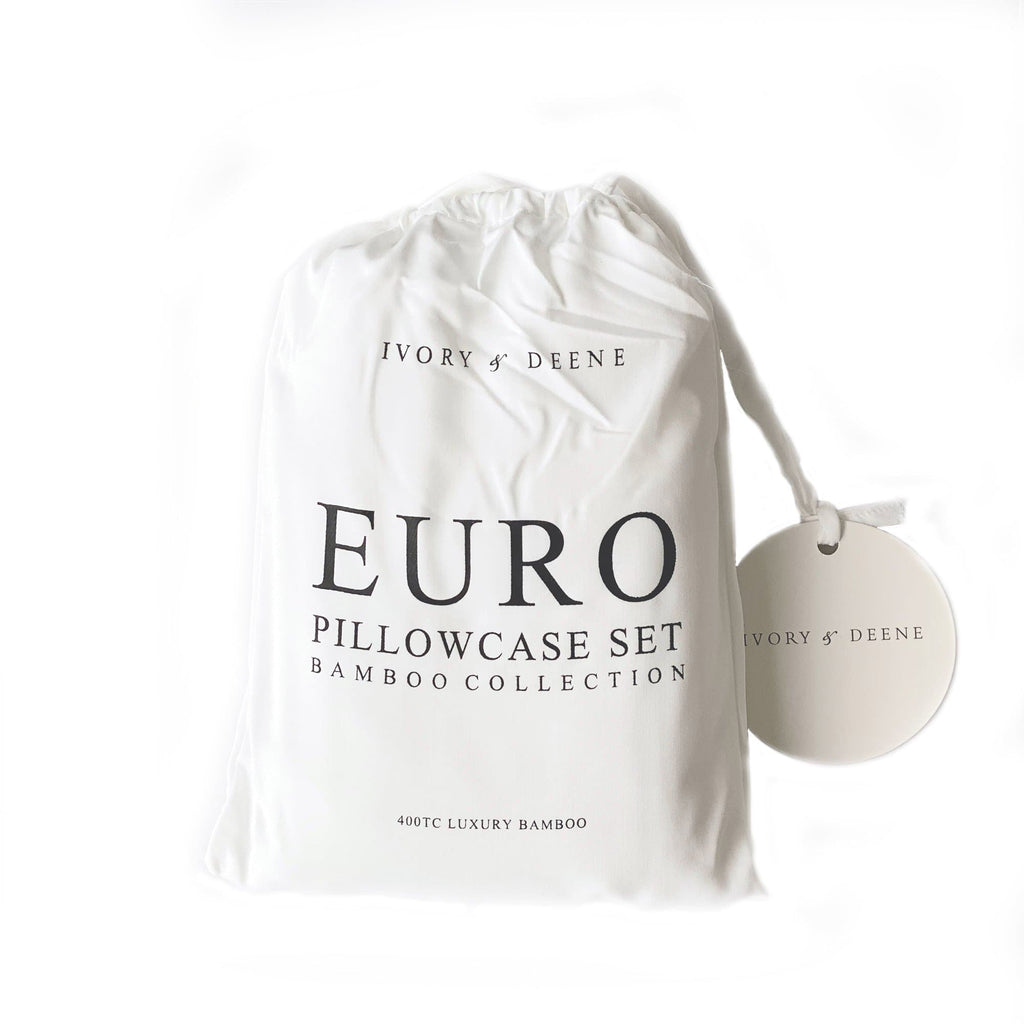Silky Soft Bamboo European Pillowcase Set - White Ivory & Deene