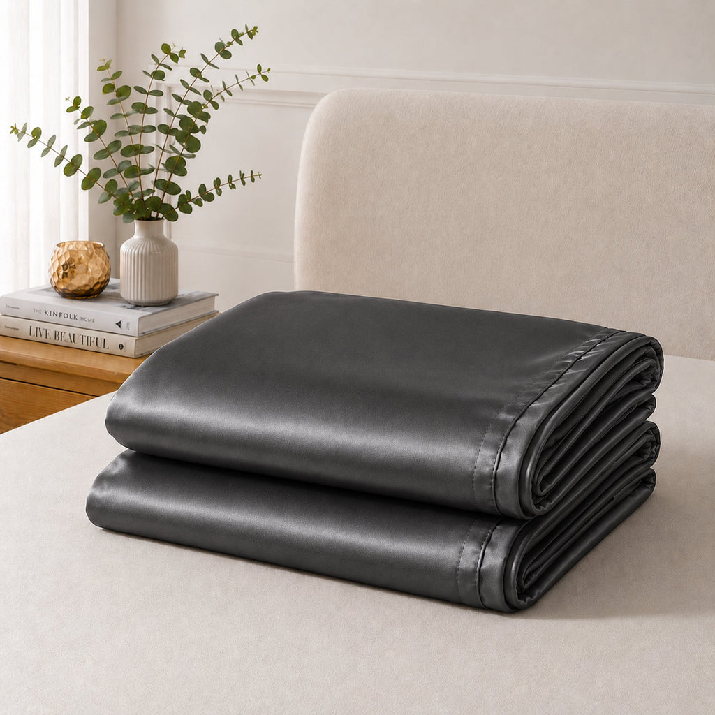 Satin Pillowcase Set - Charcoal Ivory & Deene