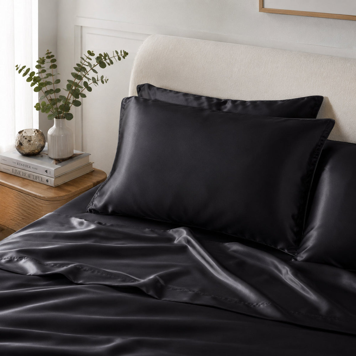 Satin Pillowcase Set - Charcoal Ivory & Deene