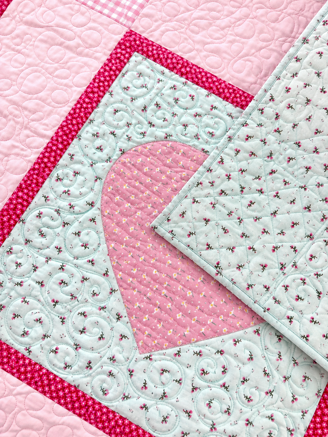 Pink & Turquoise Heart Baby Quilt Demee Design