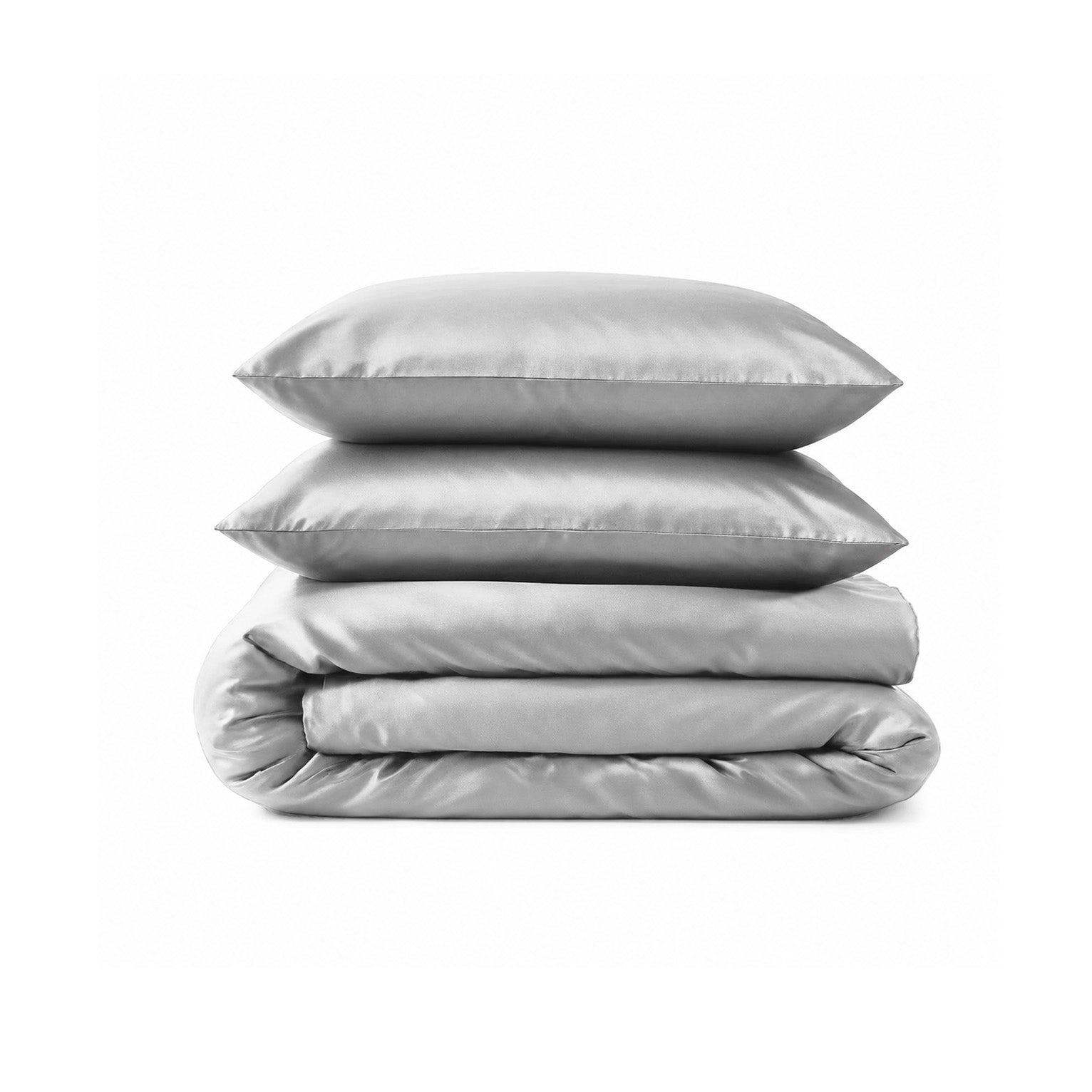 Satin Quilt Cover - Silver Ivory & Deene