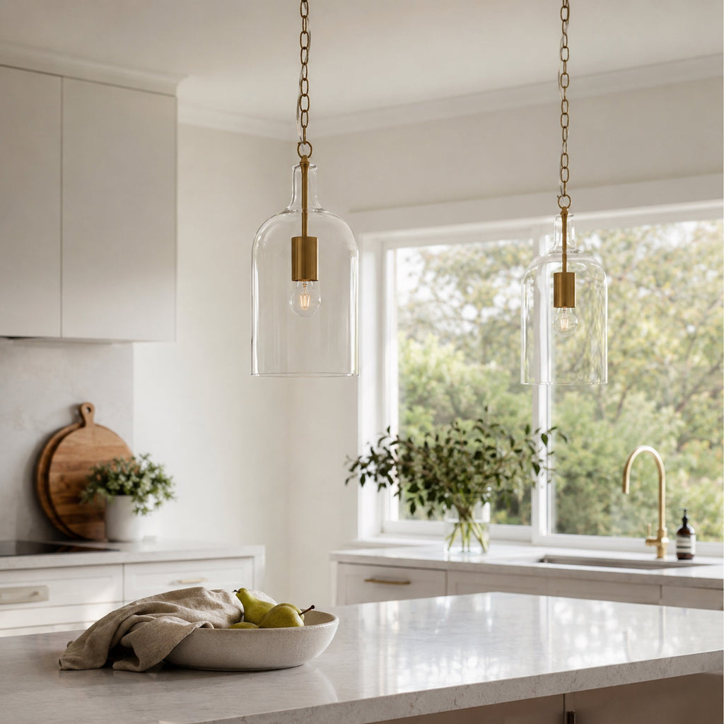 Kendal Glass Pendant Light - Gold Ivory & Deene