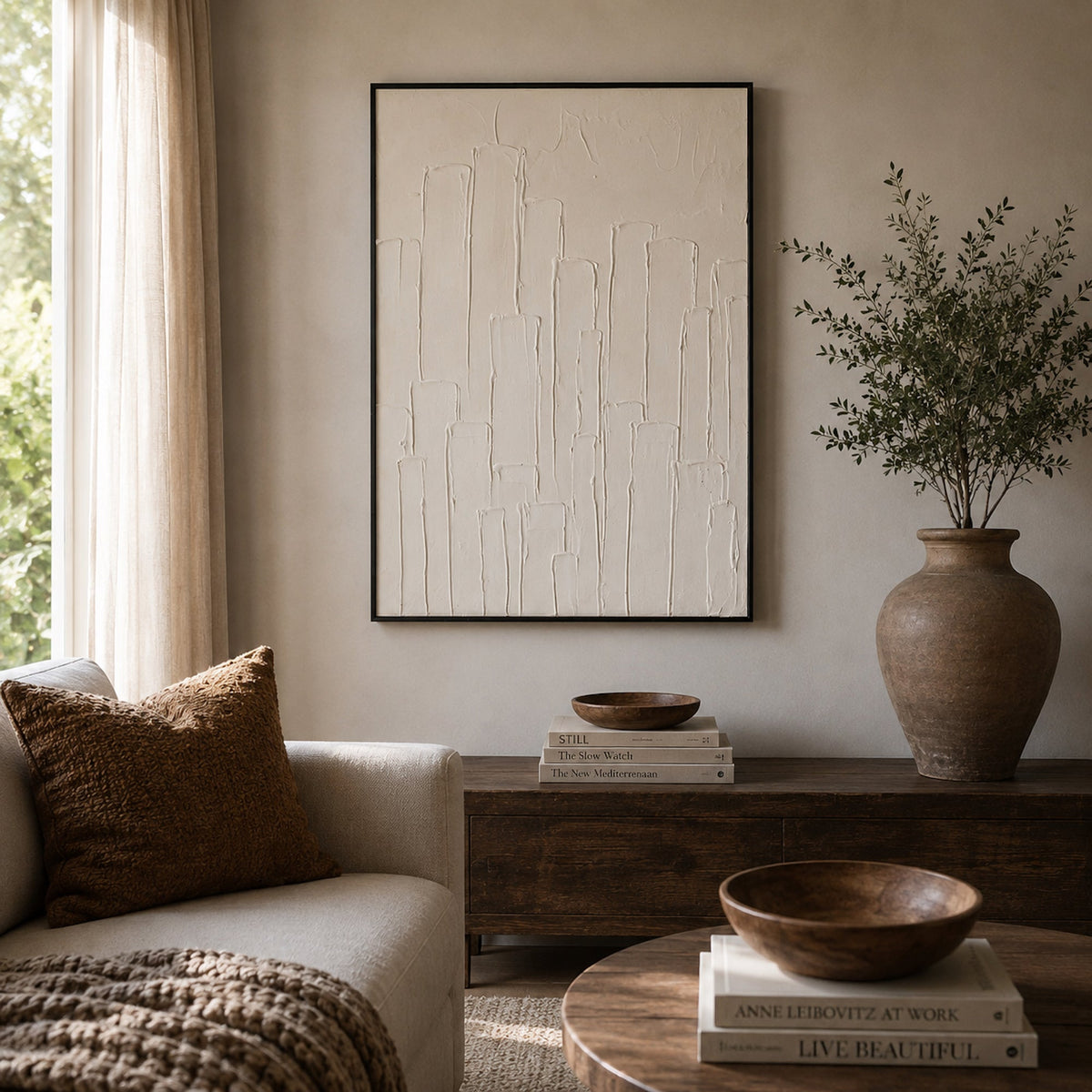 Judah - Ready To Hang Dimensional Sand Art - 70x100cm Ivory & Deene