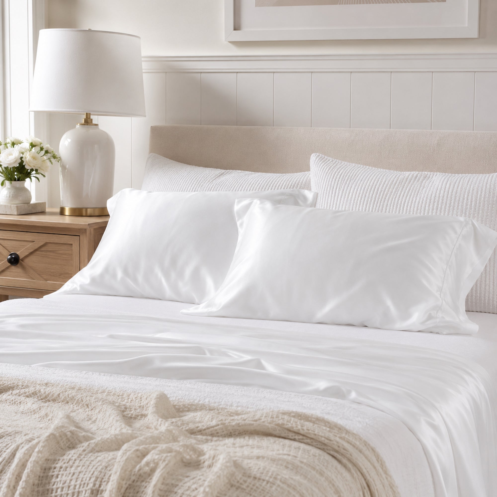 Silky Soft Bamboo Pillowcase Set - White Ivory & Deene