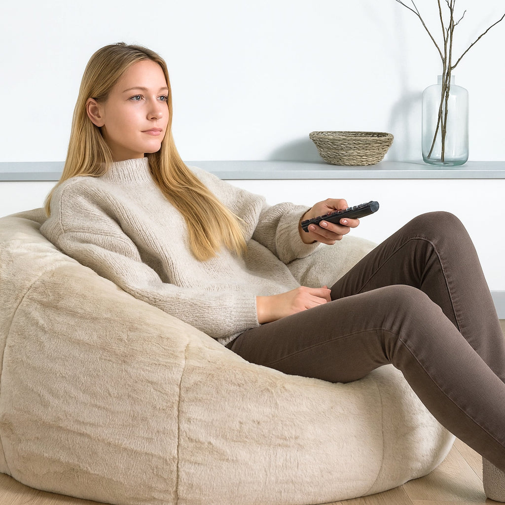 Cloud Plush Fur Bean Bag - Champagne Latte Ivory & Deene