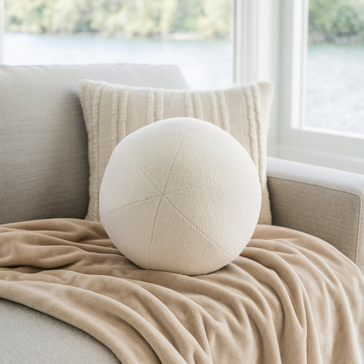 Brooklyn Boucle Ball Cushion - White Ivory & Deene