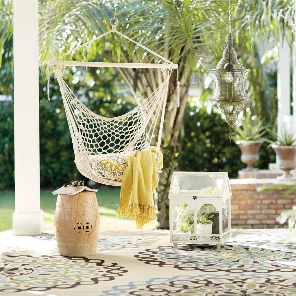 Salvador Macrame Hanging Hammock Chair - Natural Ivory & Deene