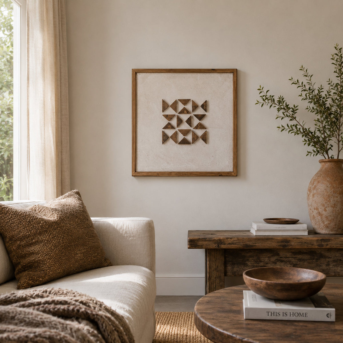 Silhouettes of Elm Square - Ready To Hang Wall Art - 62x62cm Ivory & Deene