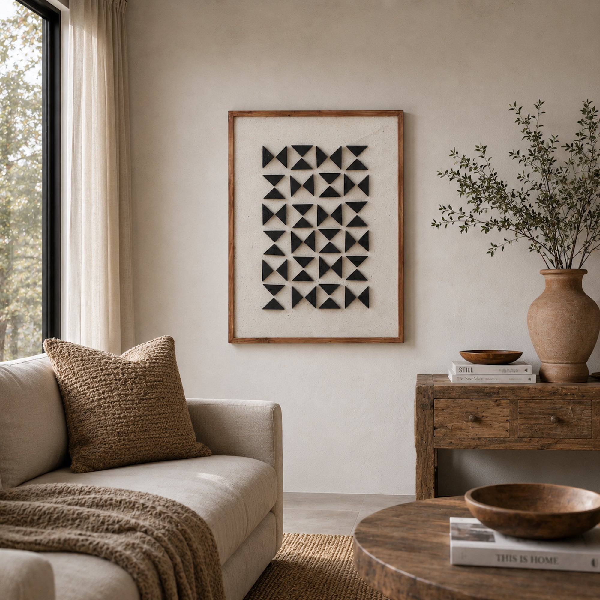 Silhouettes of Elm Rectangle - Ready To Hang Wall Art - 62x82cm Ivory & Deene