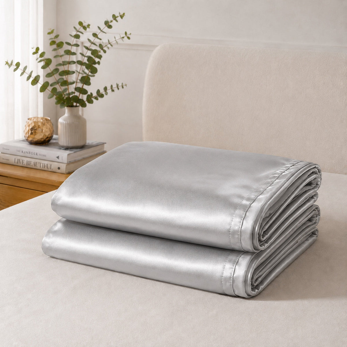 Satin Pillowcase Set - Silver Ivory & Deene