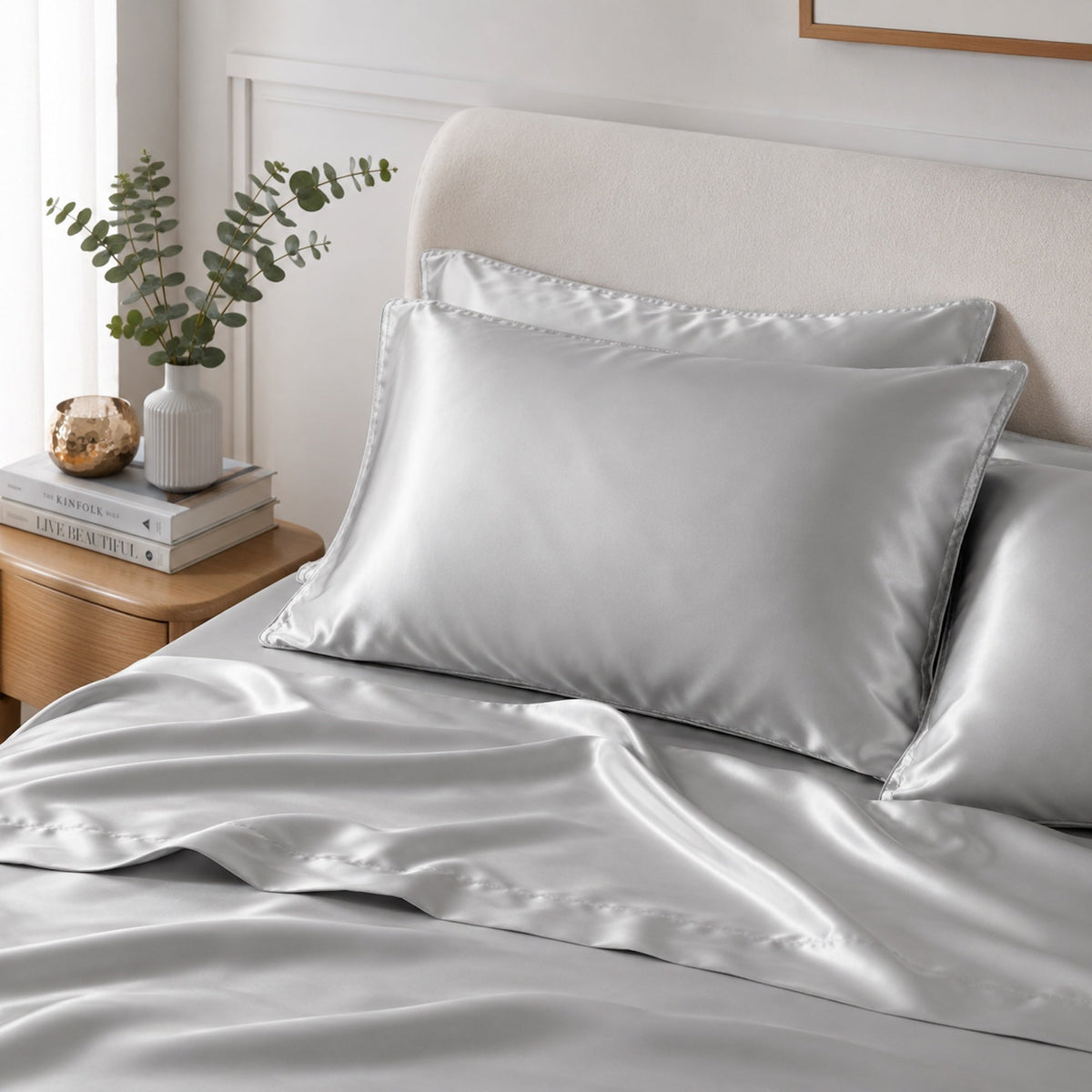 Satin Pillowcase Set - Silver Ivory & Deene