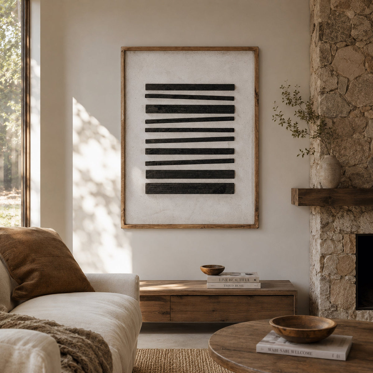 Strahan Horizon Dark - Ready To Hang Wall Art - 62x82cm Ivory & Deene