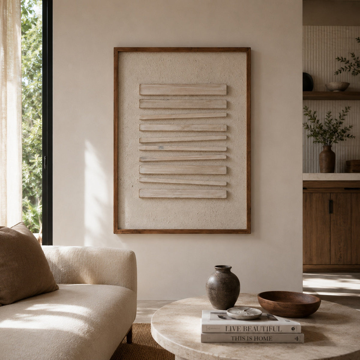 Strahan Horizon Light - Ready To Hang Wall Art - 62x82cm Ivory & Deene