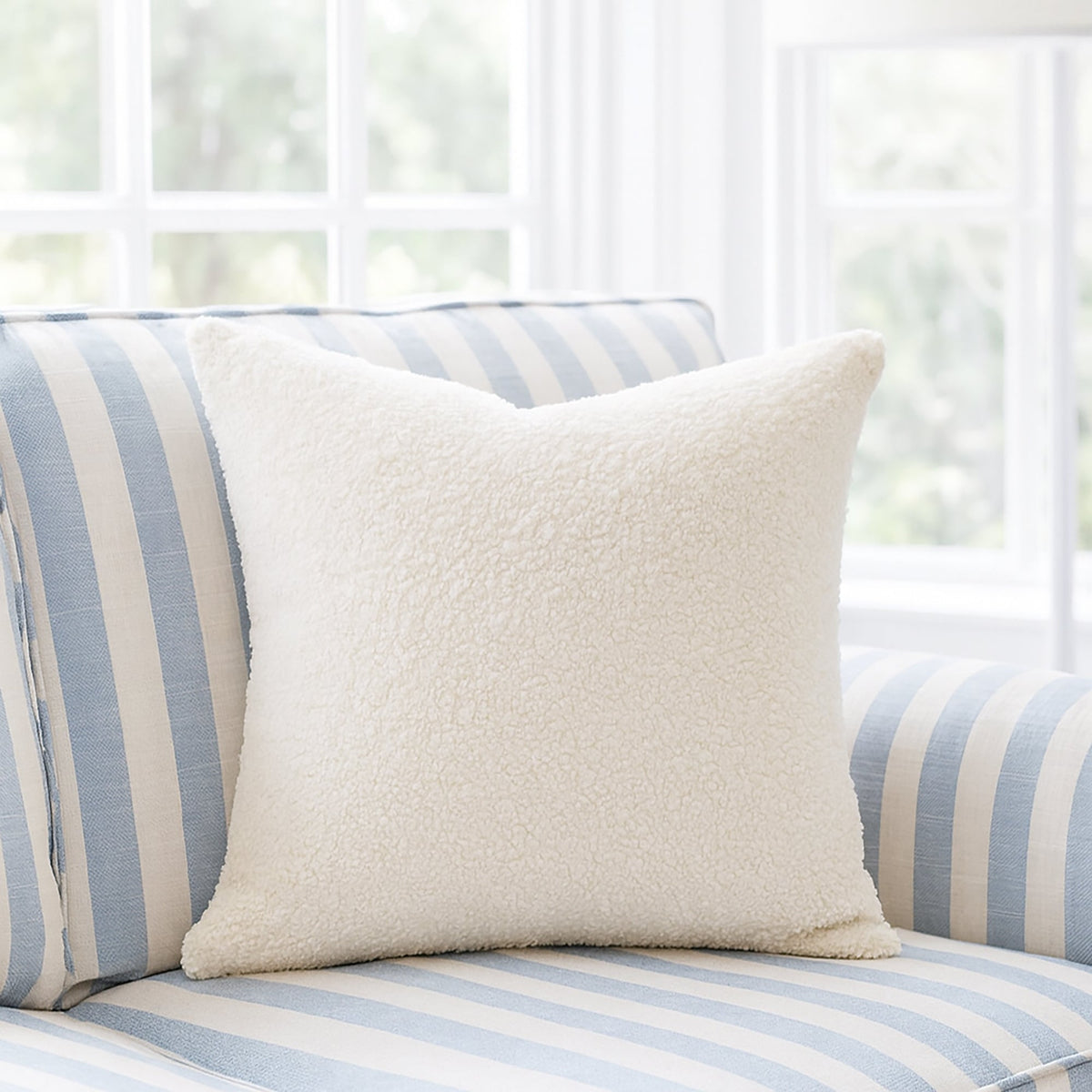 Boucle Teddy Cushion Cover + Insert - French White Ivory & Deene
