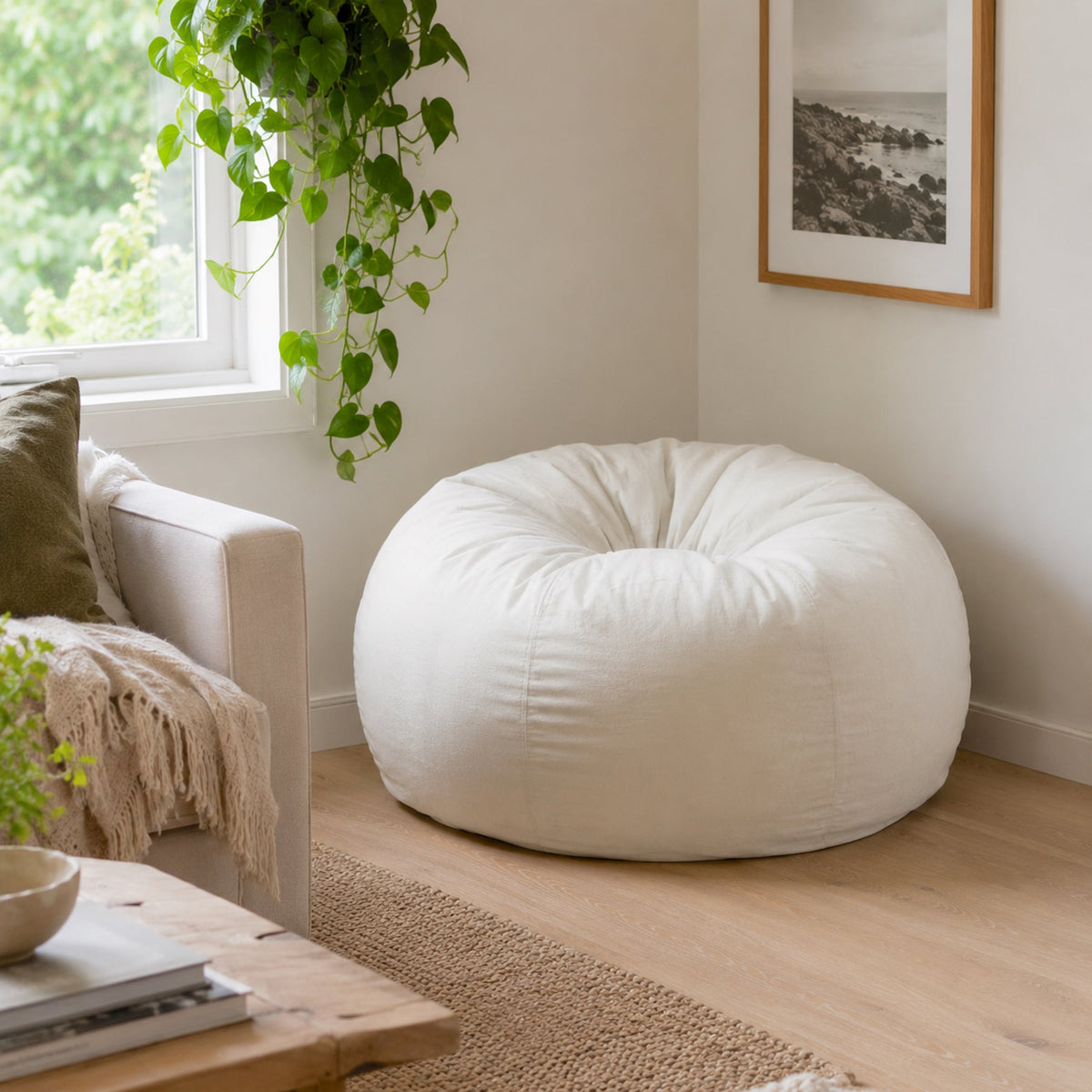 Pierre Fur Bean Bag - White Ivory & Deene